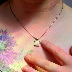 Square silver and quartz pendant necklace